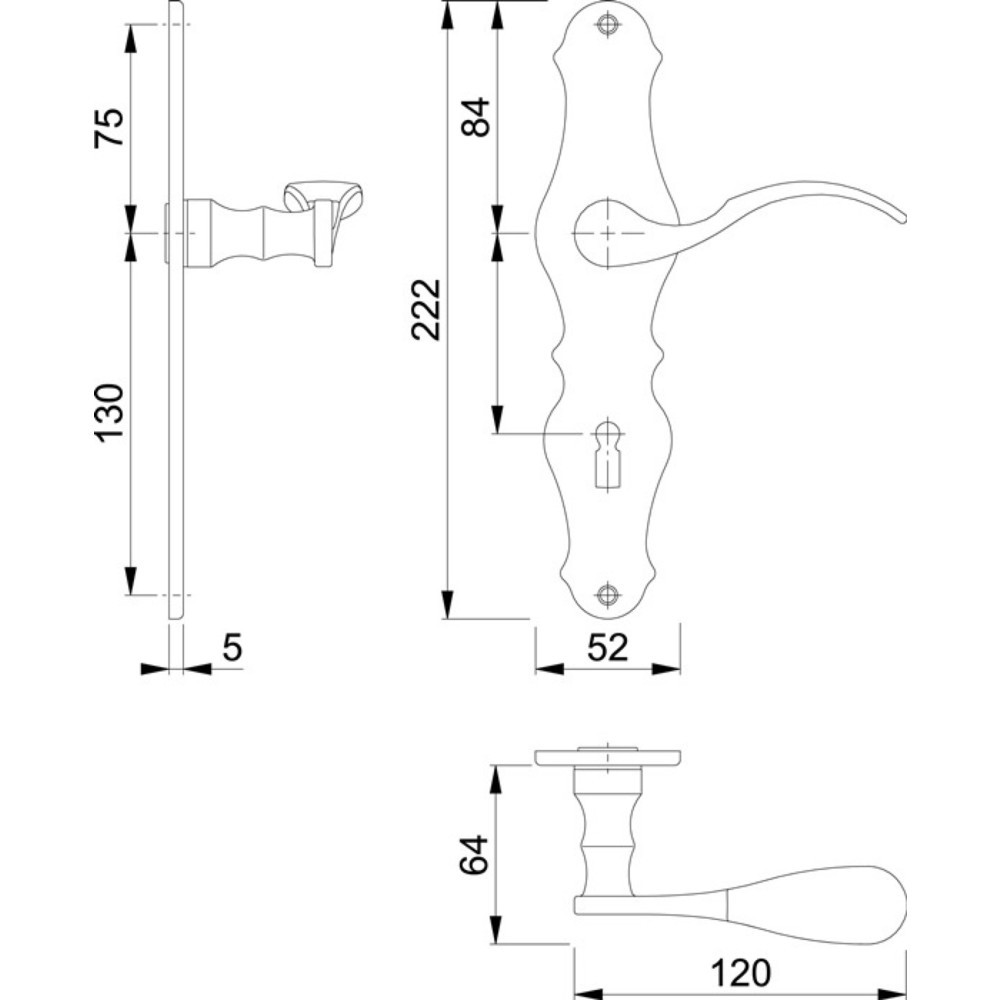 Produktabbildung Nr. 2: HOPPE Langschildgarnitur Weimar M112SLN/2007, BB 72 mm, Messing F73, DIN links / rechts