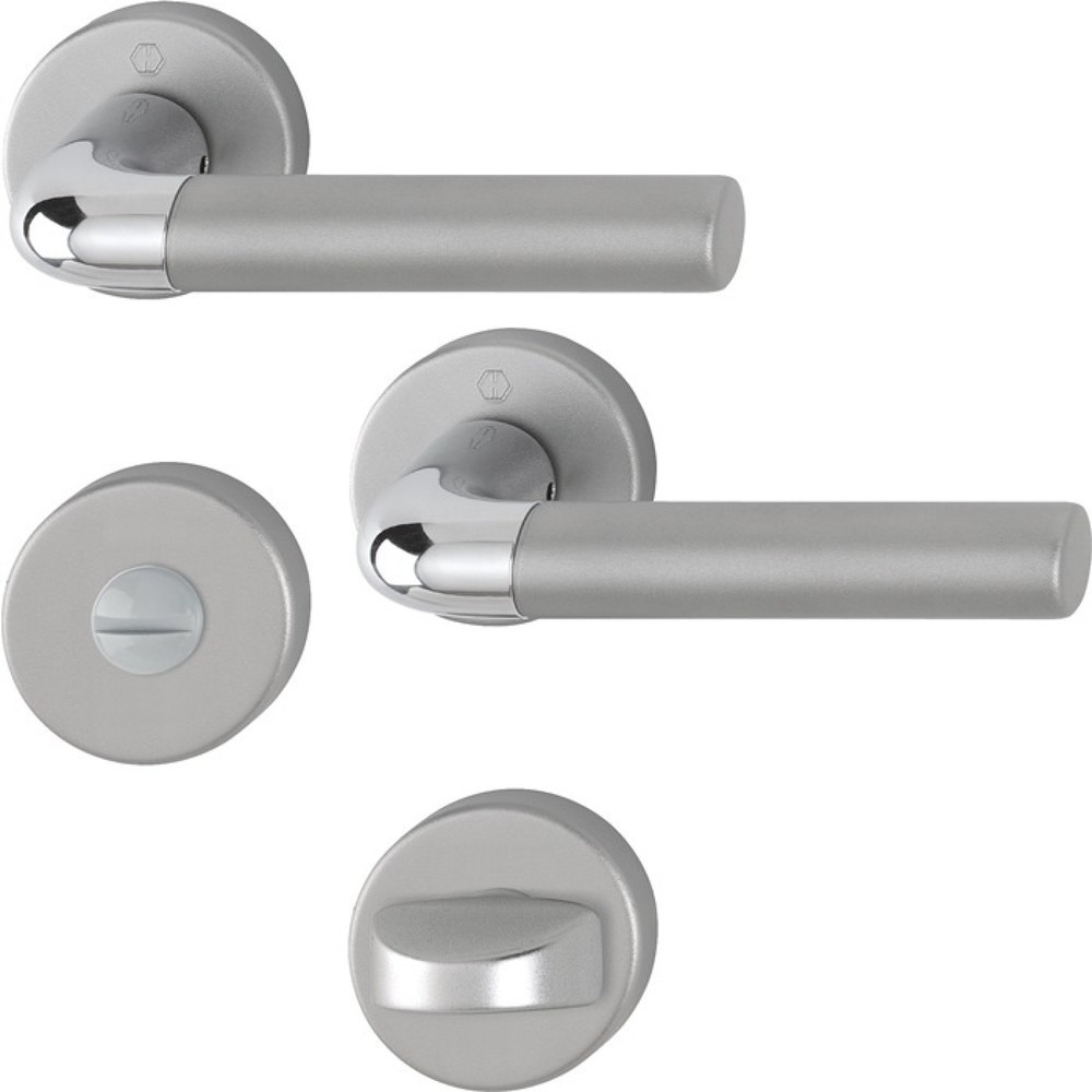 Produktabbildung: HOPPE Rosettengarnitur Bremen 1505/42KV/42KVS, rund SK/OL, Aluminium F49/F9-2, DIN links / rechts D/D