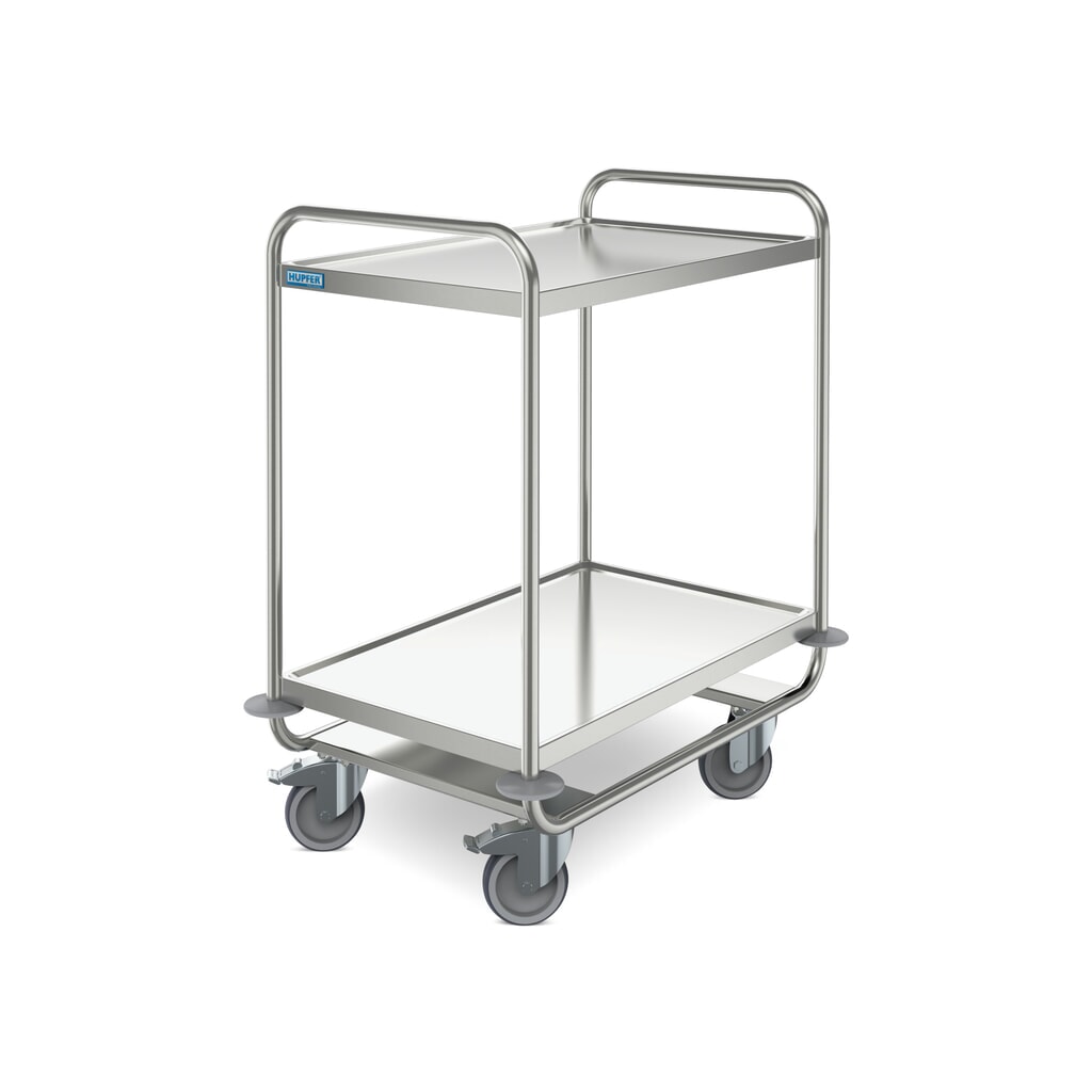 Produktabbildung: HUPFER® Schwerer Servierwagen aus Edelstahl, 2 Etagen à 800 x 500 mm
