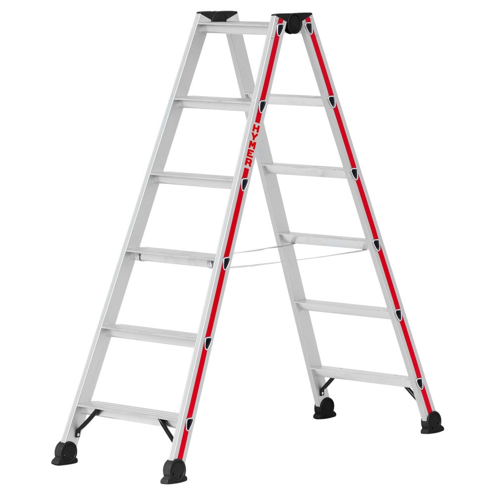 HYMER Stufenstehleiter, beidseitig, 2×6 Sprossen, Standhöhe 0,88 m Produktabbildung Nr. 1: HYMER Stufenstehleiter, beidseitig, 2×6 Sprossen, Standhöhe 0,88 m