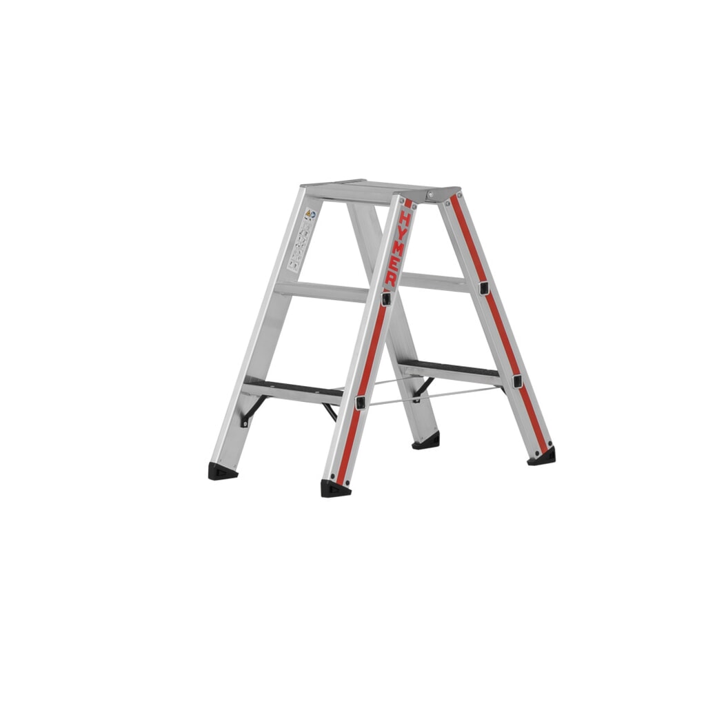 HYMER Stufenstehleiter, R13-Beschichtung, 2-seitig begehbar, Standhöhe 0,22 m Produktabbildung: HYMER Stufenstehleiter, R13-Beschichtung, 2-seitig begehbar, Standhöhe 0,22 m