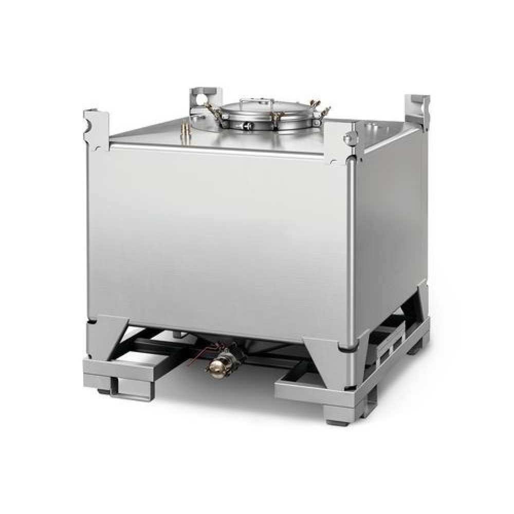 Produktabbildung: IBC Cube aus Edelstahl, 1.000 l, rechteckig, rahmenloser Leichtbau