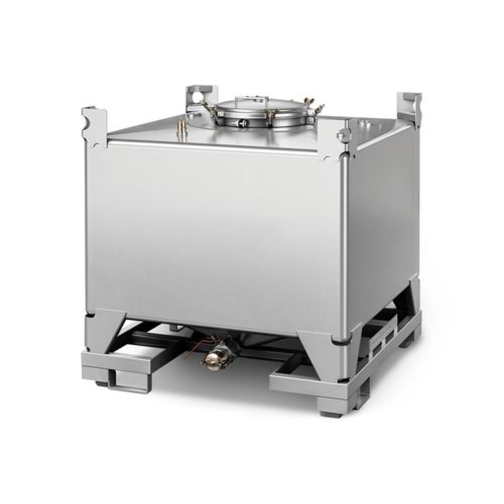 IBC Cube aus Edelstahl, 1.000 l, rechteckig, rahmenloser Leichtbau Produktabbildung: IBC Cube aus Edelstahl, 1.000 l, rechteckig, rahmenloser Leichtbau
