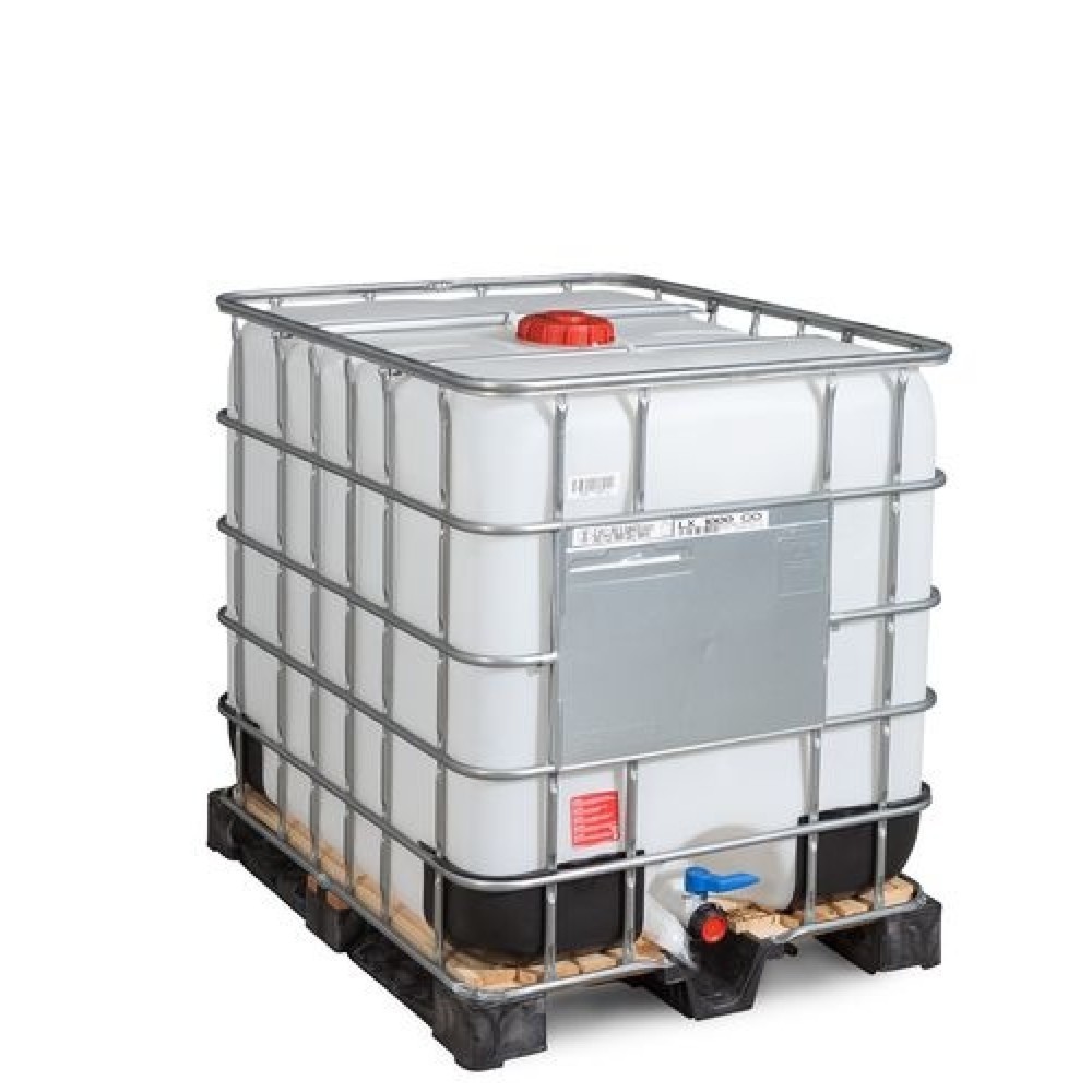 Product afbeelding: IBC, uitvoering voor gevaarlijke stoffen, houten pallet, 1.000 liter, opening NW150, uitloop NW50