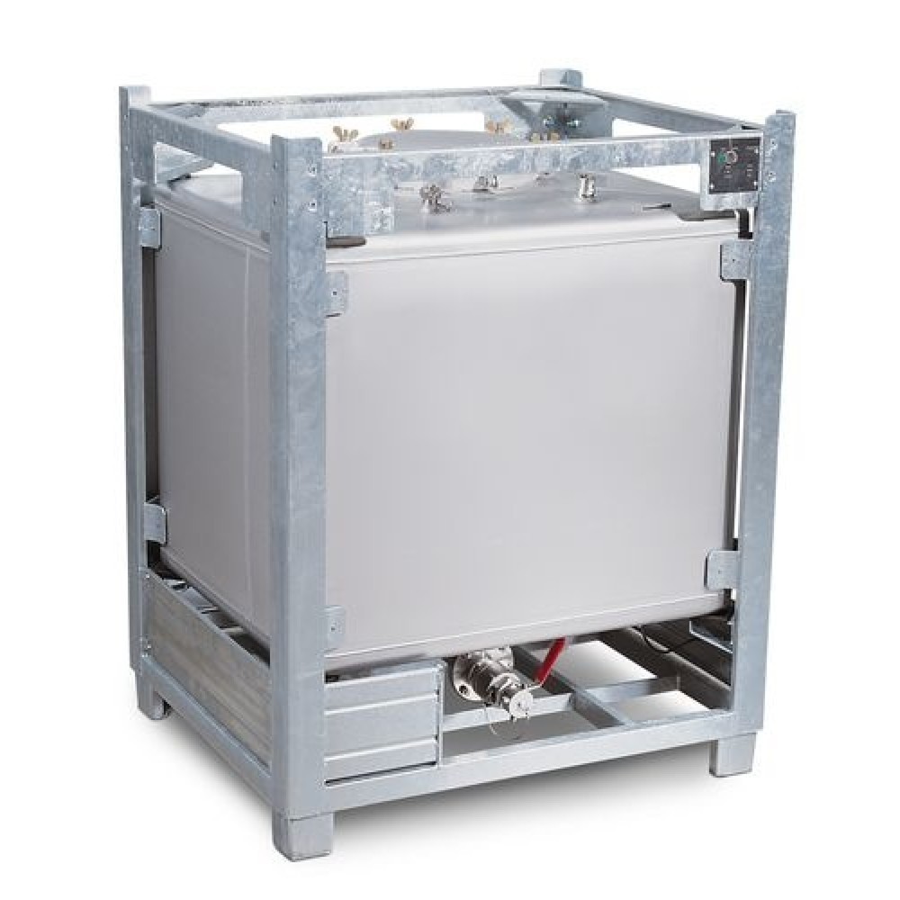 Product afbeelding: IBC van roestvrij staal, 1.000 liter, rechthoekig, voedselveilig