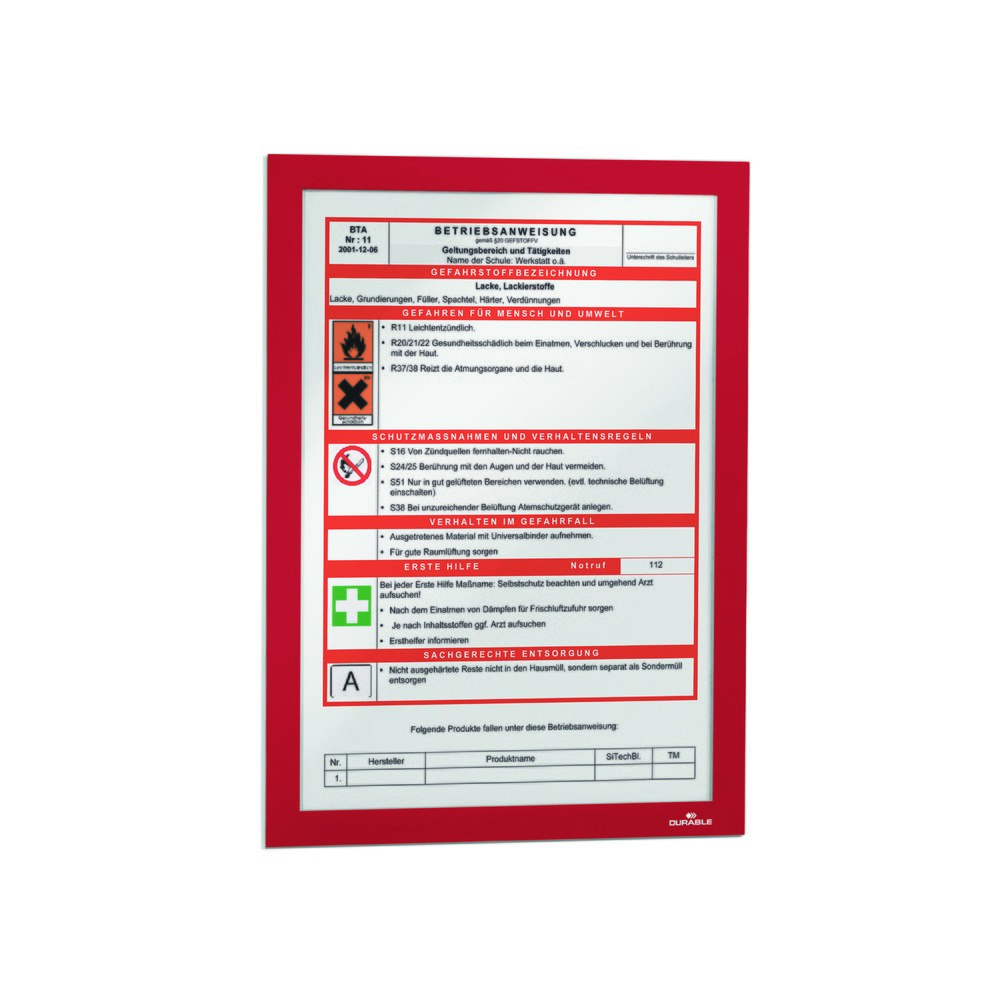 Produktabbildung Nr. 9: Info-Rahmen DURABLE DURAFRAME®, selbstklebend, DIN A4, rot