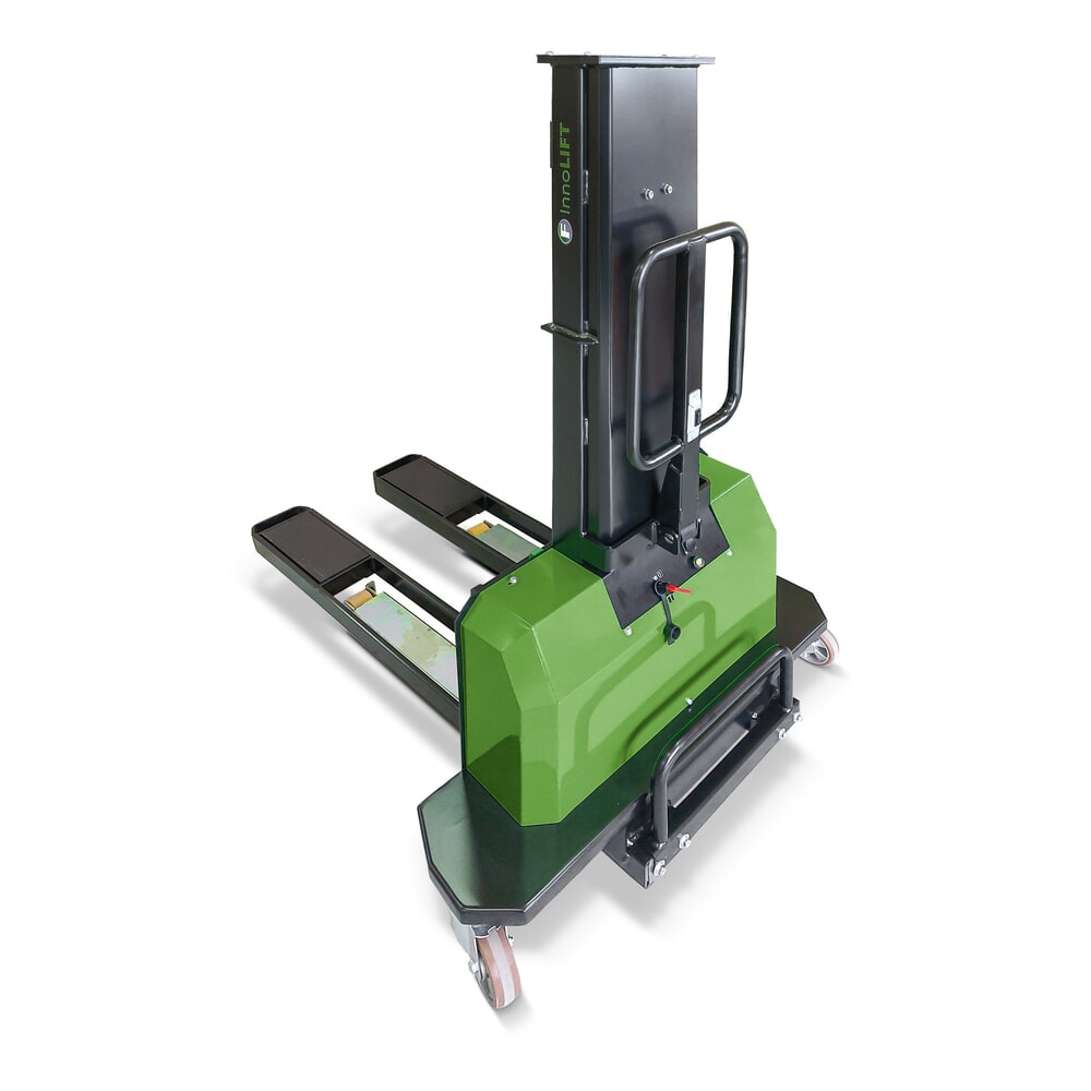 Produktabbildung: InnoLIFT® Elektro-Hochhubwagen zur Mitnahme, semielektrisch, Tragfähigkeit 1.000 kg, Ladehöhe 900 mm