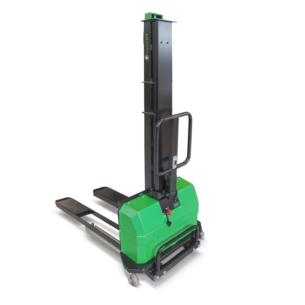 Produktabbildung: InnoLIFT® Elektro-Hochhubwagen zur Mitnahme, semielektrisch, Tragfähigkeit 400 kg, Ladehöhe 1.300 mm