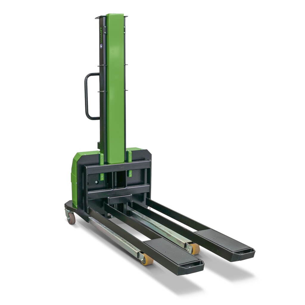 Produktabbildung: InnoLIFT® Elektro-Hochhubwagen zur Mitnahme, semielektrisch, Tragfähigkeit 500 kg, Ladehöhe 1.150 mm