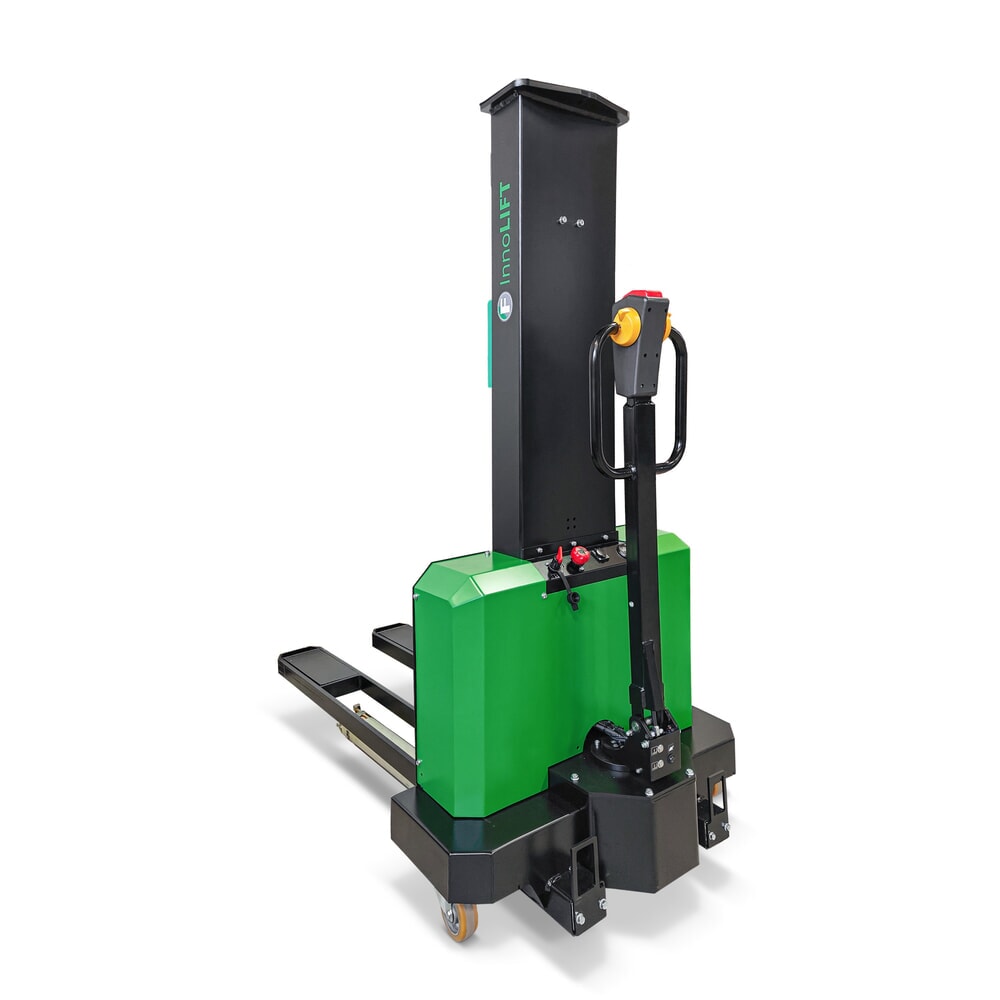 Produktabbildung: InnoLIFT® Elektro-Hochhubwagen zur Mitnahme, vollelektrisch, Tragfähigkeit 1.000 kg, Ladehöhe 900 mm