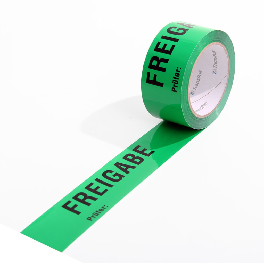 ISO-Klebeband, 50mm breit x 66 lfm, grün, Aufdruck "Freigabe", nach DIN EN 9001 Produktabbildung: ISO-Klebeband, 50mm breit x 66 lfm, grün, Aufdruck "Freigabe", nach DIN EN 9001