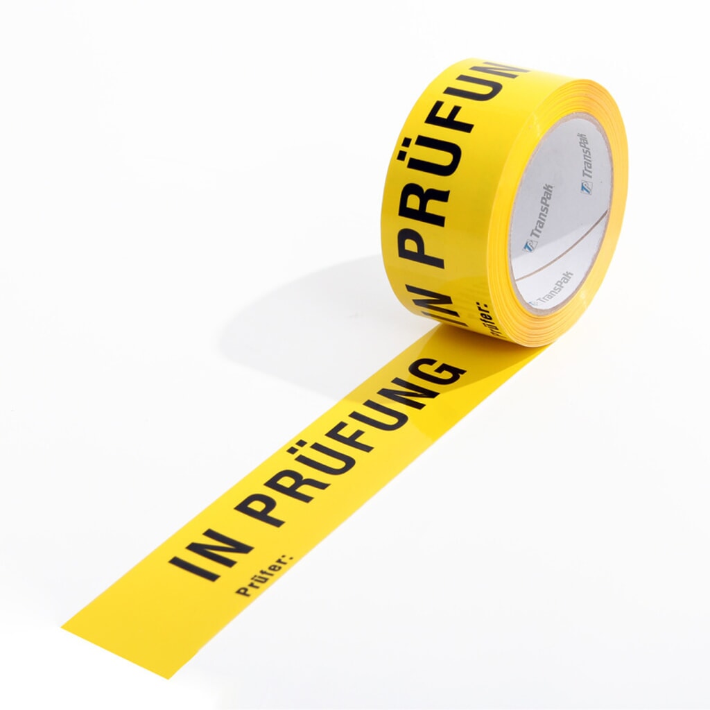 ISO-Klebeband, 50mm breit x 66lfm, gelb, Aufdruck "In Prüfung" nach DIN EN 9001 Produktabbildung: ISO-Klebeband, 50mm breit x 66lfm, gelb, Aufdruck "In Prüfung" nach DIN EN 9001