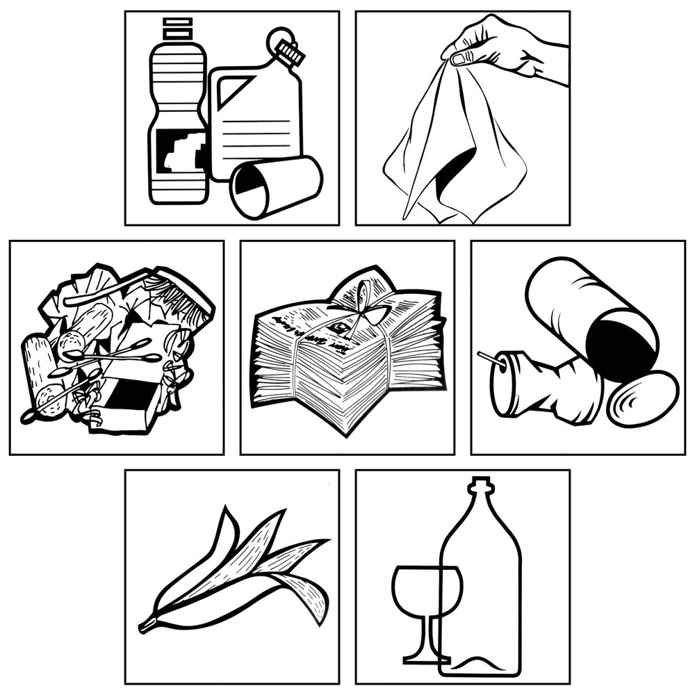 Imagen del producto: Juego de etiquetas adhesivas para contenedores de reciclaje VAR®, cuadradas, 7 ud/UV