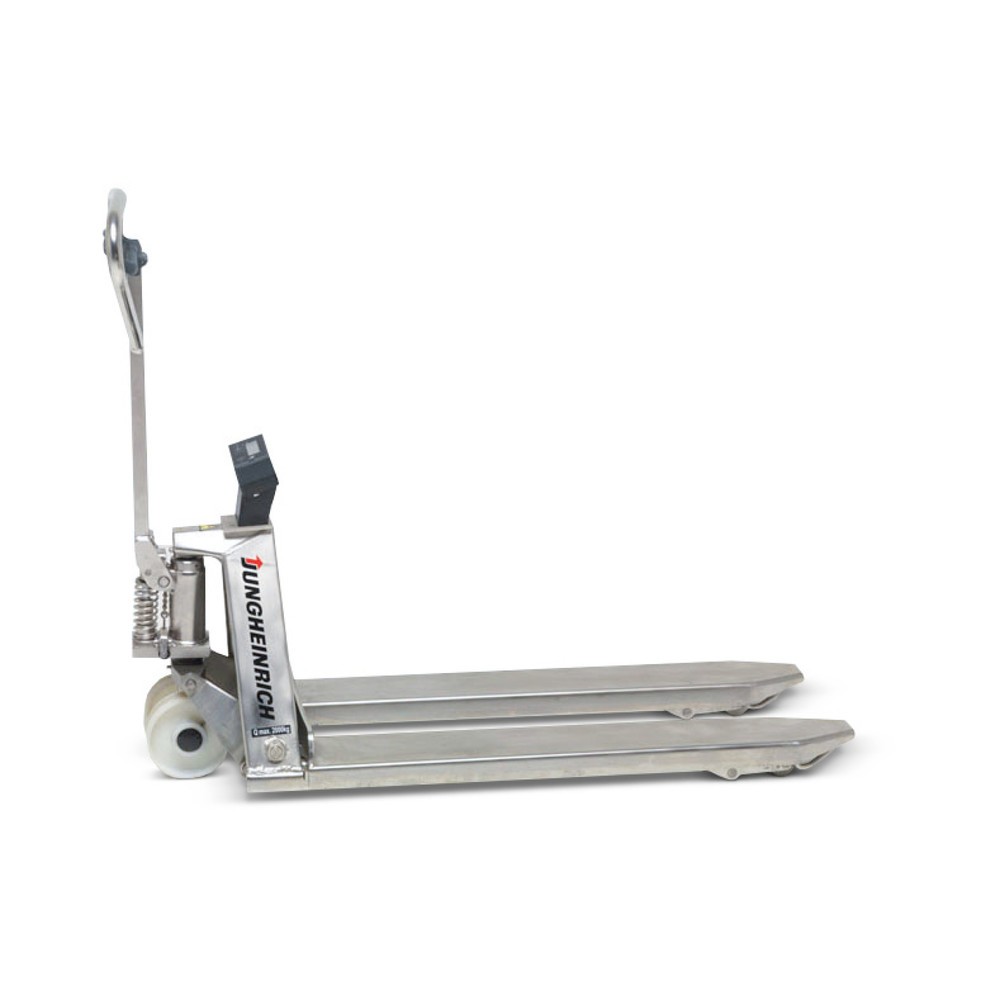 Product image: Jungheinrich AMW I20 stainless steel pallet truck with scale, load capacity 2,000 kg, 1 kg increments