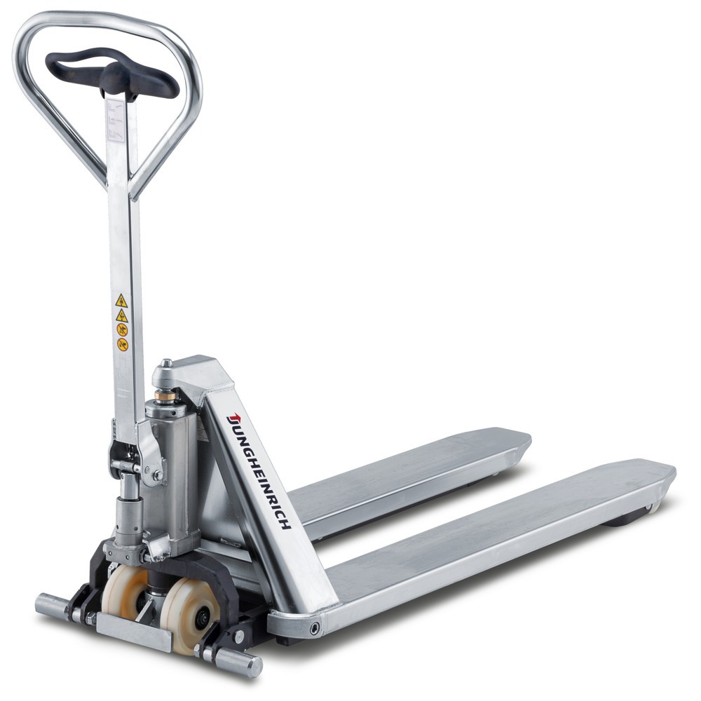Product image: Jungheinrich AMX I15 stainless steel scissor lift pallet truck, load capacity 1,500 kg, nylon, tandem rollers
