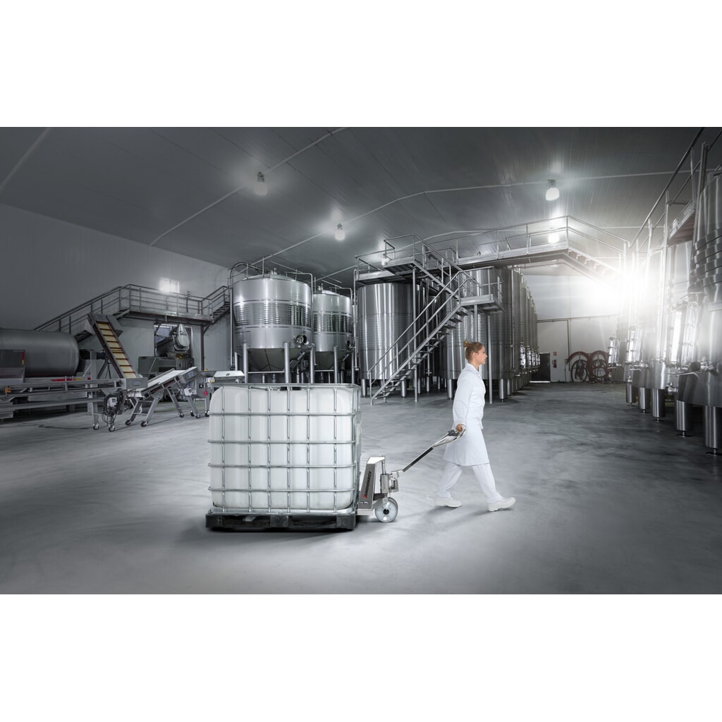 Produktabbildung Nr. 5: Jungheinrich Edelstahl-Handhubwagen AM I20p, Professional-Ausführung, Tragfähigkeit 2.000 kg, Sonder-Gabeltragbreite 680 mm, Gabellänge 1.220 mm, Nylon, Tandemrollen