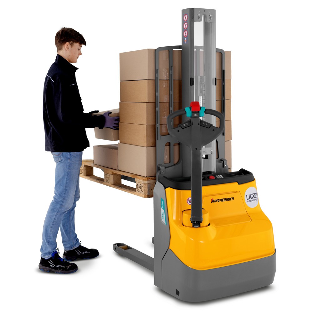 Termékkép száma 6: Jungheinrich EJC 110i E elektromos gyalogkíséretű targonca, mono oszlop, emelési magasság 1290 mm, teherbírás 1200 kg, proporcionális hidraulika