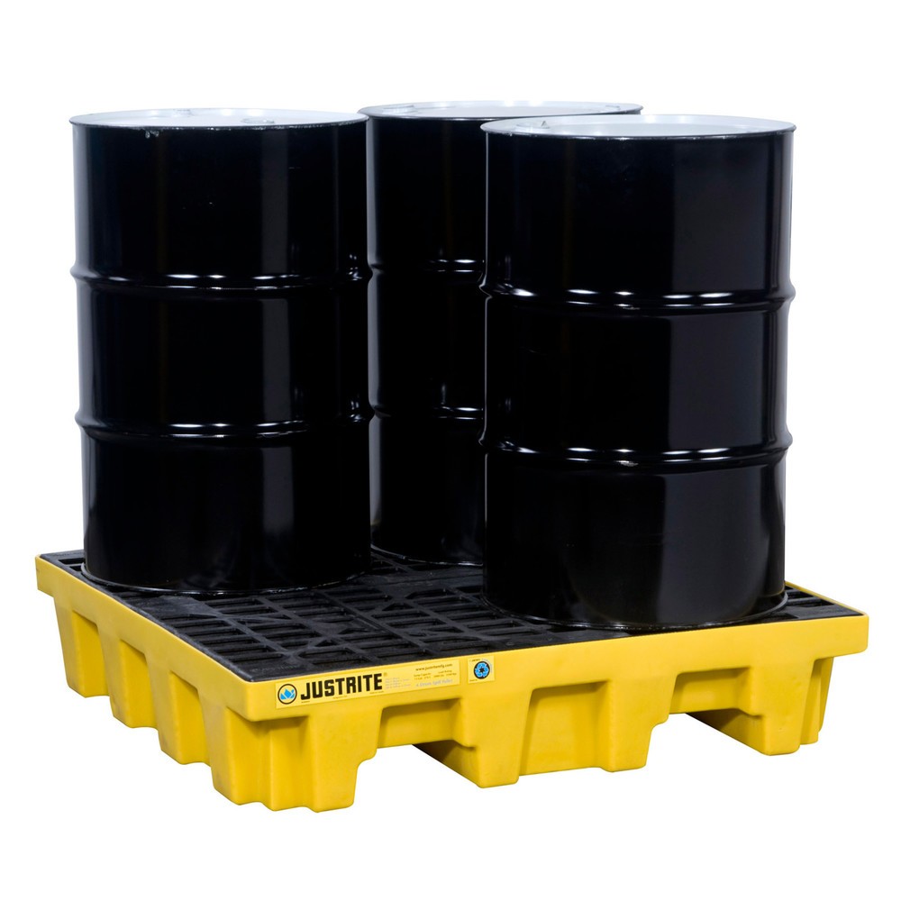Produktabbildung: Justrite® Auffangwanne, 4x 200 l, Auffangvolumen 276 l, gelb, mit Abfluss