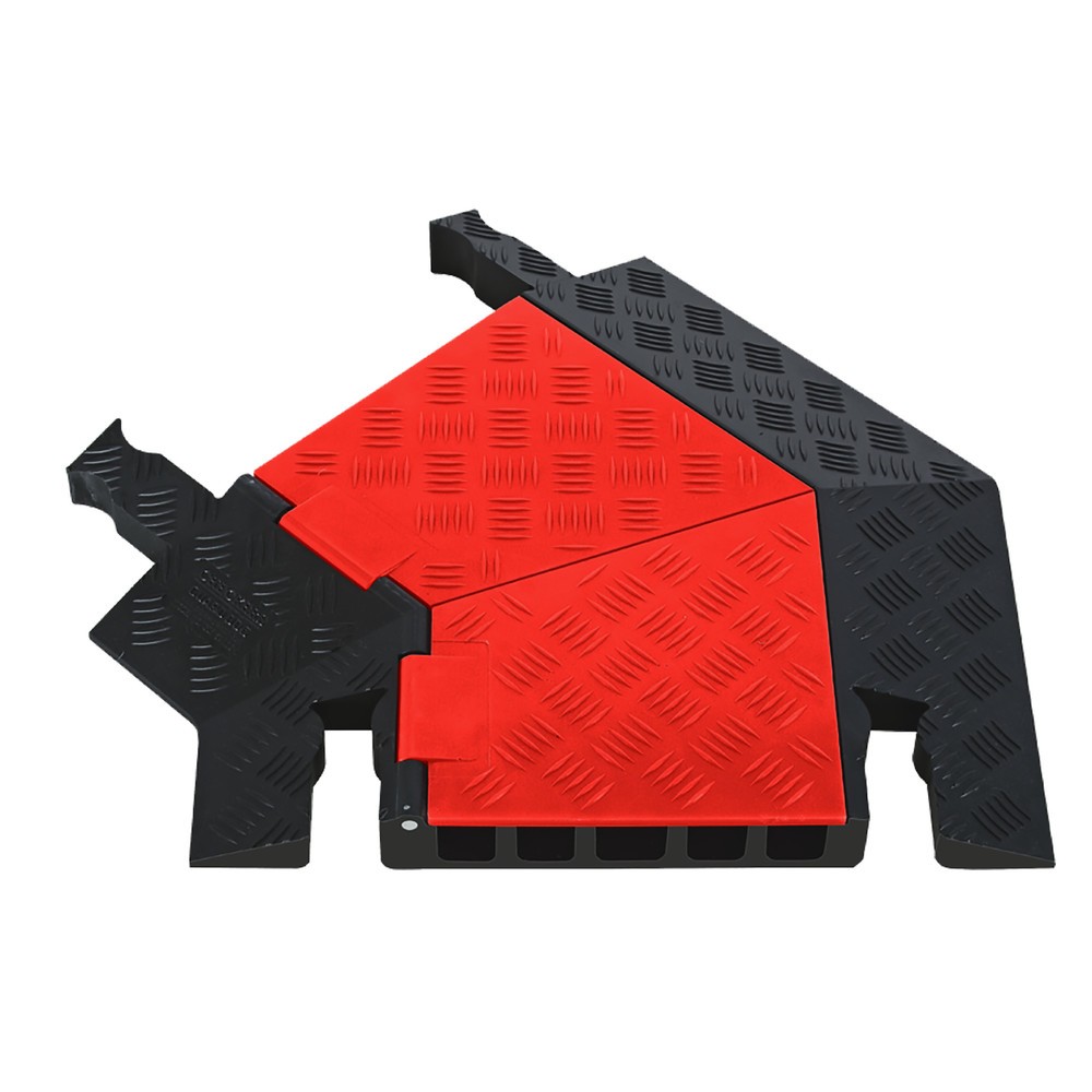 Immagine del prodotto: Justrite® canalina passacavi Guard Dog®, curva a 45° a sinistra, 5 canali, LxL 620 x 500 mm, nero/arancio