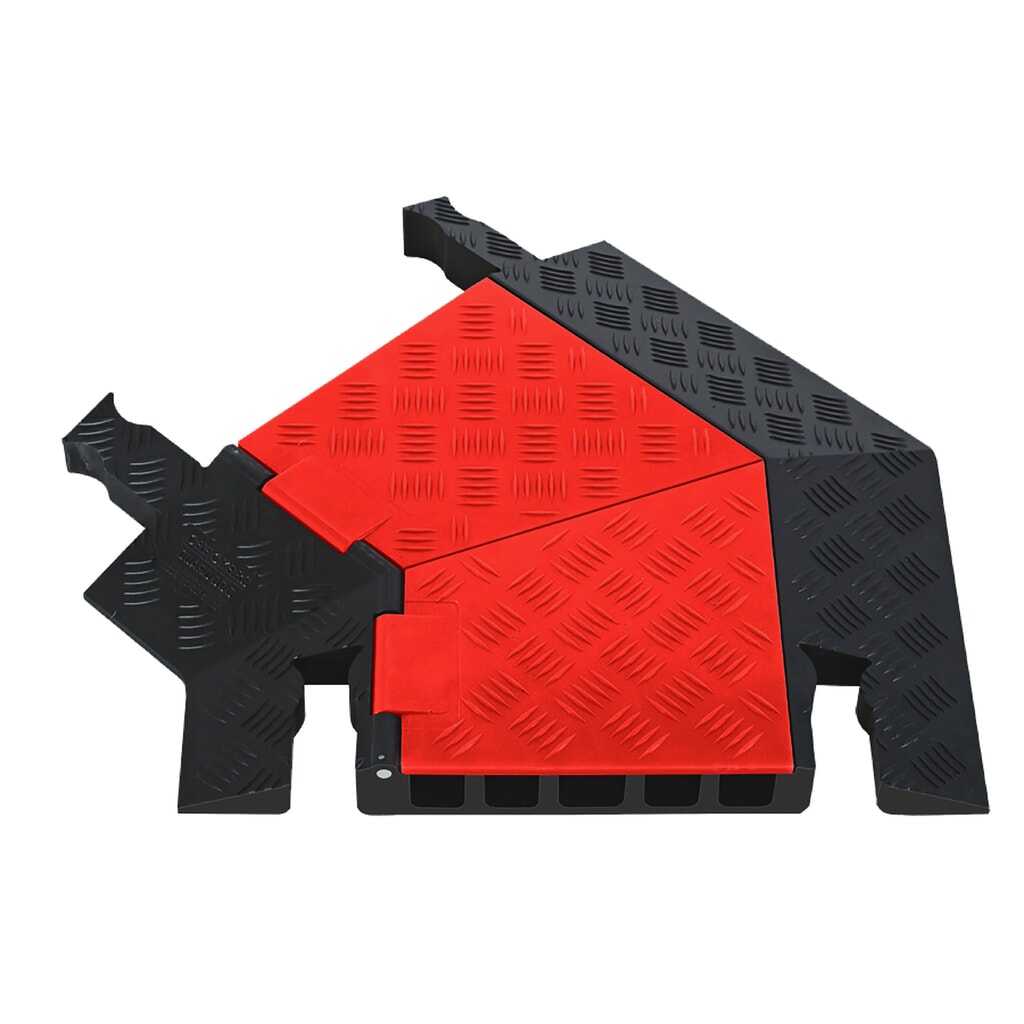 Justrite® Kabelbrücke Guard Dog® , 45°-Biegung links, 5 Kanäle, LxB 620 x 500 mm, schwarz/orange Produktabbildung: Justrite® Kabelbrücke Guard Dog® , 45°-Biegung links, 5 Kanäle, LxB 620 x 500 mm, schwarz/orange