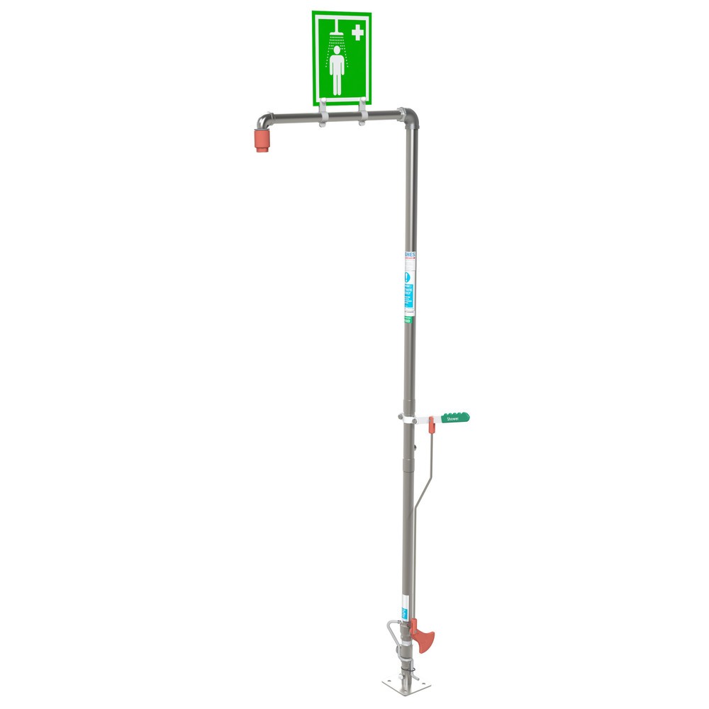 Produktabbildung: Justrite® Körperdusche SD18G Hughes, selbstentleerend, Standmodell, Außenbereich, verzinkter Stahl