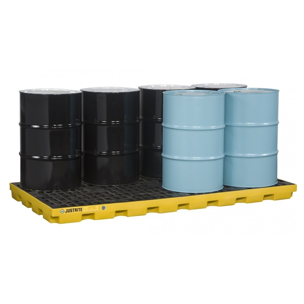 Product afbeelding: Justrite® vlak-lekbak van PE, 8x 200 l, opvangvolume 371 l, geel