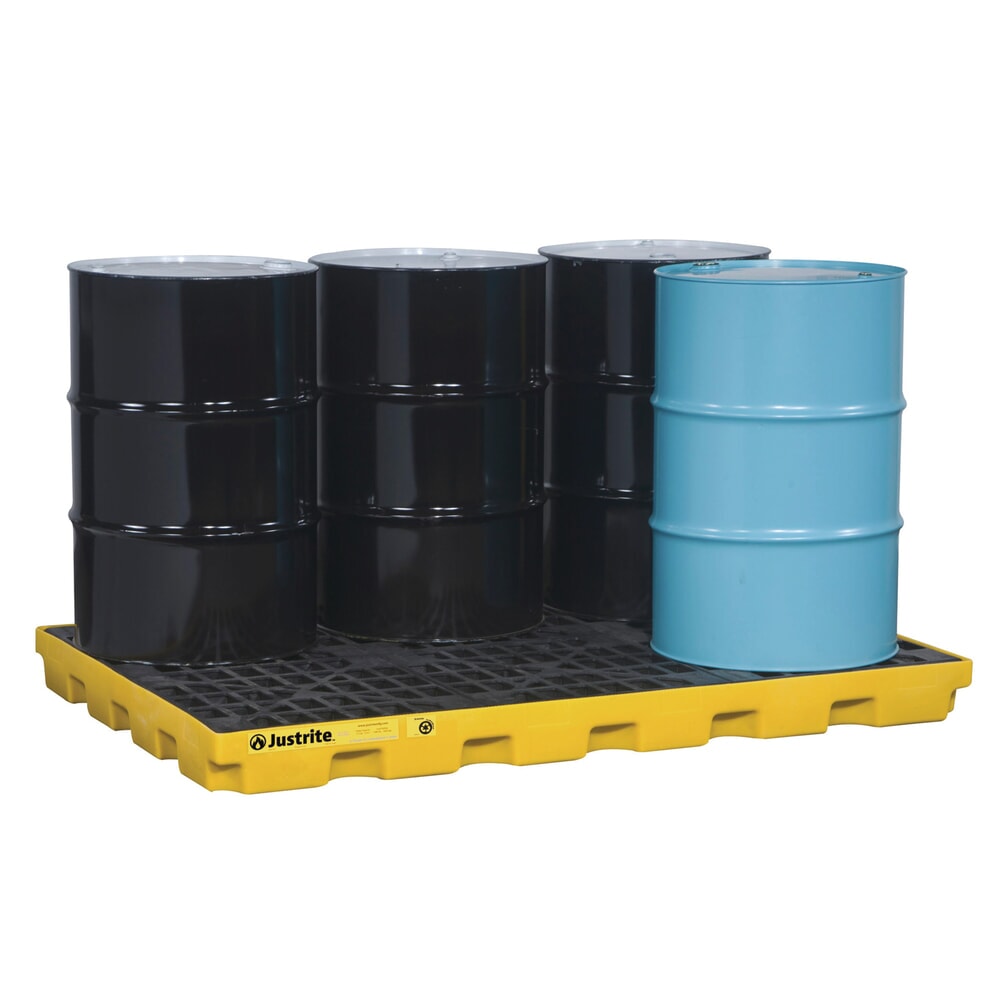 Obrázek produktu: Justrite® plochá sběrná vana z PE, 6 × 200 l, objem 276 l, žlutá