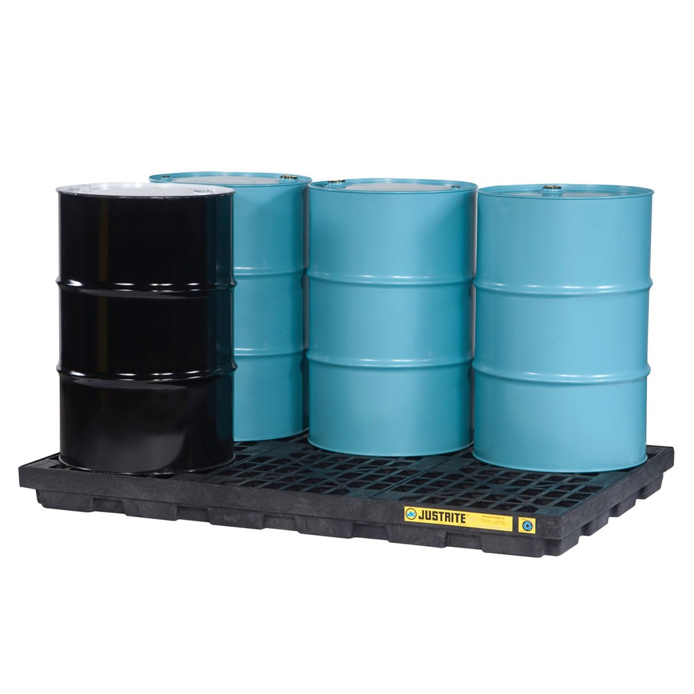 Obrázek produktu: Justrite® plochá sběrná vana z PE, 6 × 200 l, objem 276 l, černá