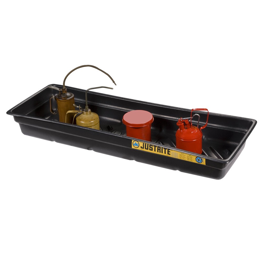 Číslo obrázka výrobku 2: Justrite® mini záchytná vaňa z PE, protišmyčné rebrované dno, vnútorné rozmery 117 × 41 cm, kapacita 45 l