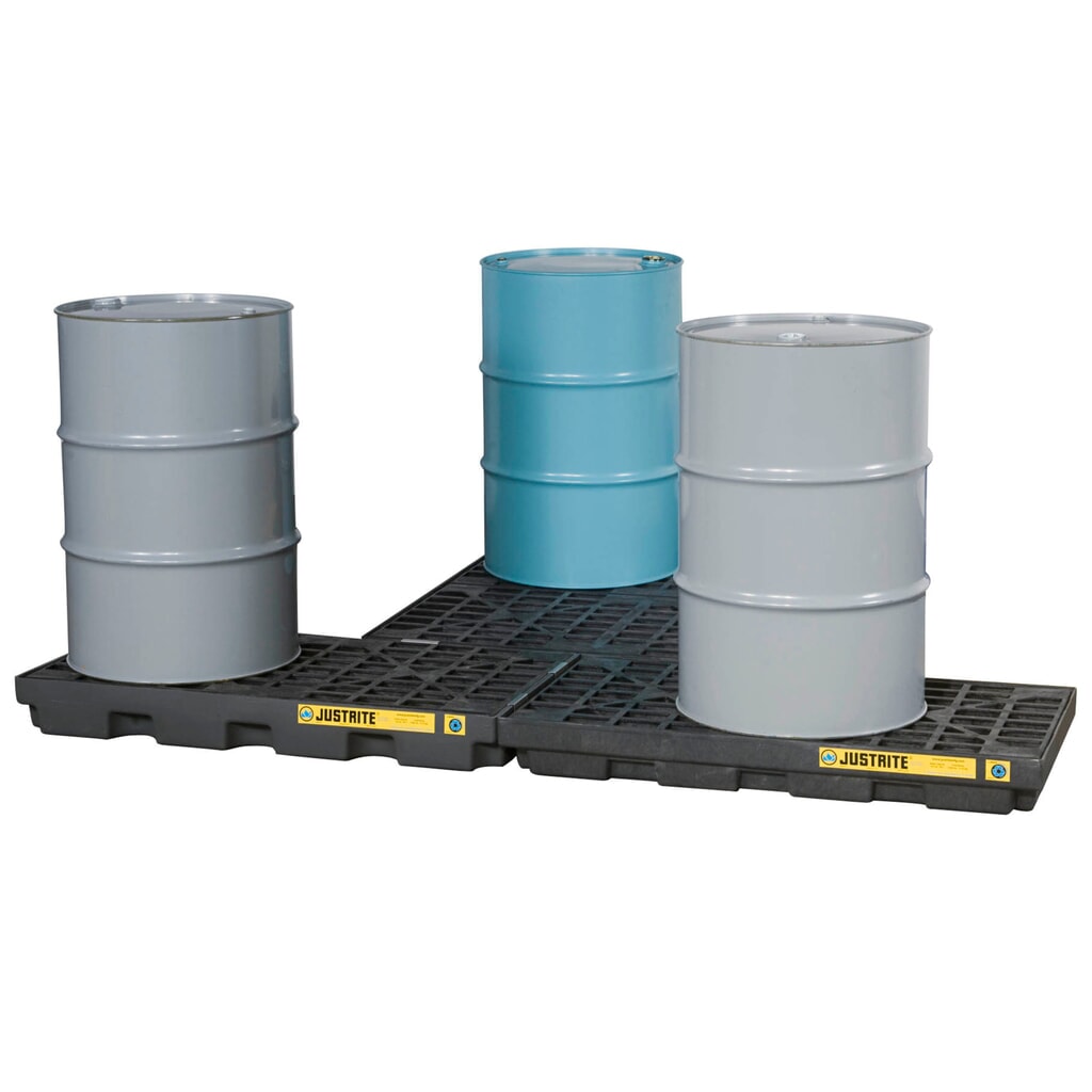 Justrite® Flach-Auffangwanne aus PE, 2x 200 l, Auffangvolumen 90 l, schwarz Produktabbildung Nr. 2: Justrite® Flach-Auffangwanne aus PE, 2x 200 l, Auffangvolumen 90 l, schwarz