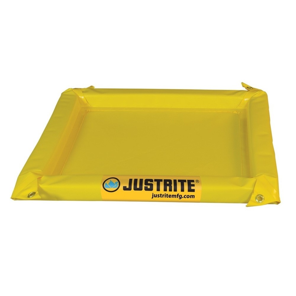 Product afbeelding: Justrite® vouw-lekbak van polyvinylchloride, wandhoogte 50 mm, binnenafmetingen 0,6 x 0,6 m, inhoud 19 l