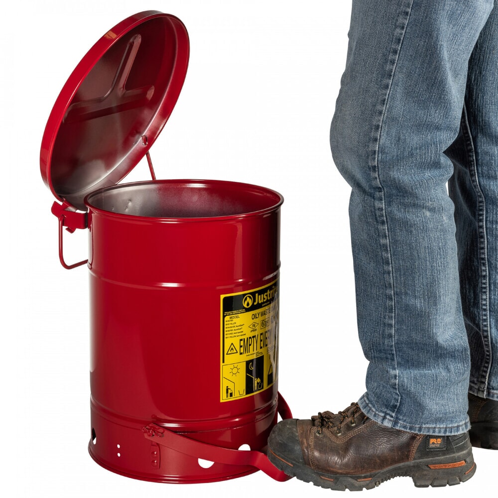 Produktabbildung Nr. 2: Justrite® Werkbank-Sammelbehälter, Fußpedal, rot, 52 Liter