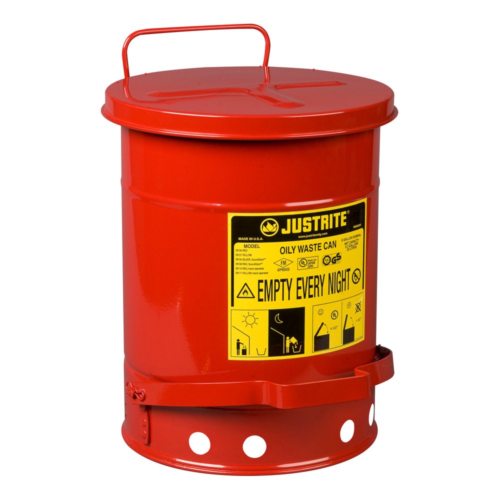 Produktabbildung Nr. 1: Justrite® Werkbank-Sammelbehälter, Fußpedal, rot, 20 Liter