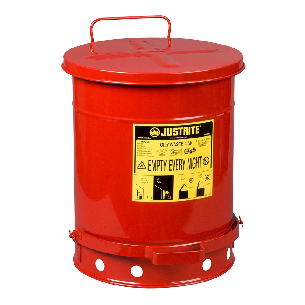 Produktabbildung Nr. 1: Justrite® Werkbank-Sammelbehälter, Fußpedal, rot, 34 Liter