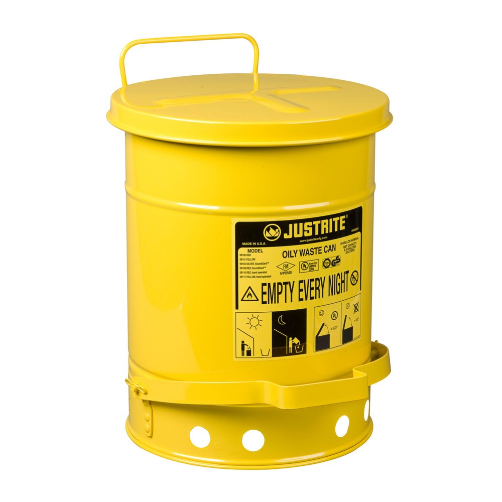 Produktabbildung Nr. 1: Justrite® Werkbank-Sammelbehälter, Fußpedal, gelb, 20 Liter