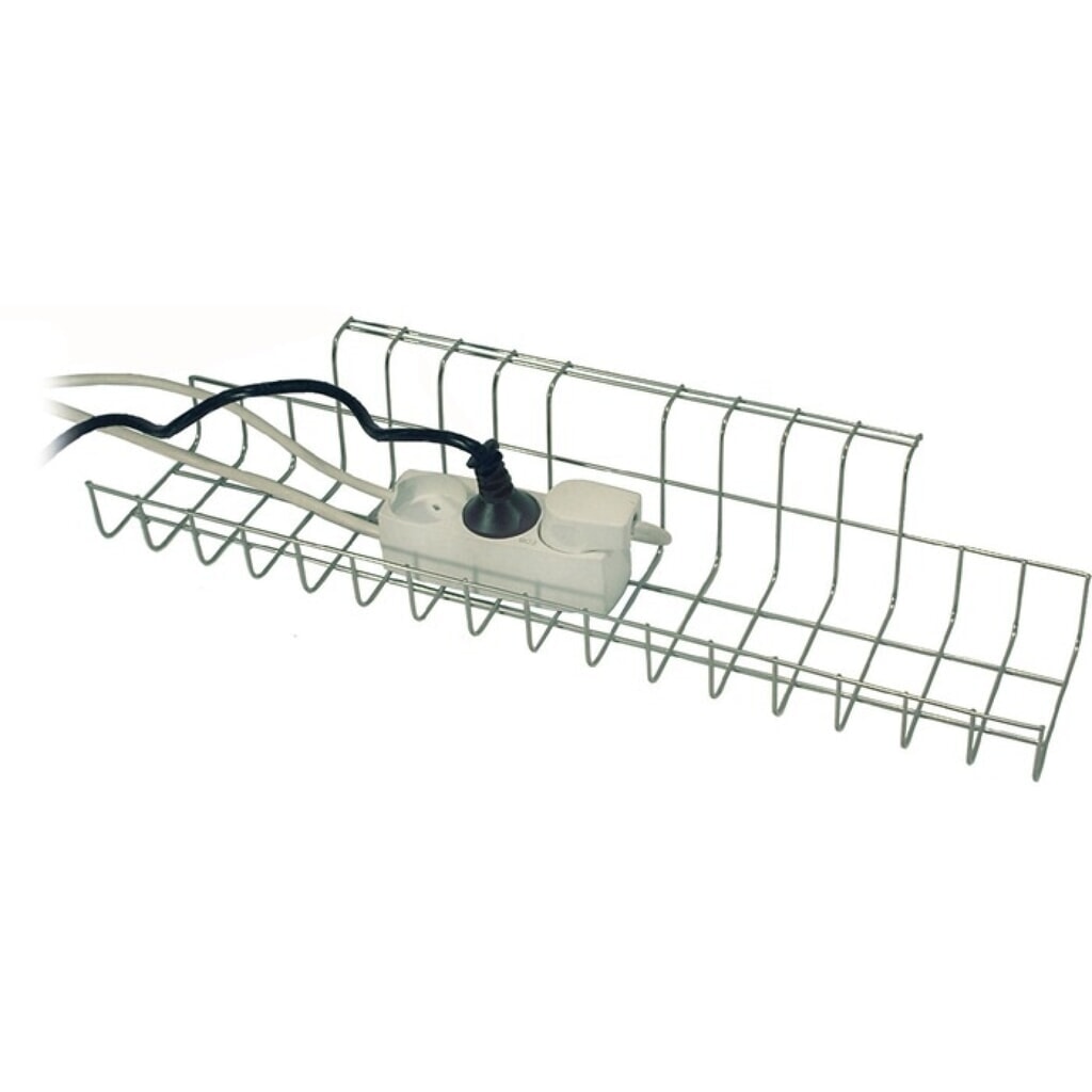 Kabelkorb, passend für Schreibtisch, B490xT100xH80-85mm silber Produktabbildung: Kabelkorb, passend für Schreibtisch, B490xT100xH80-85mm silber