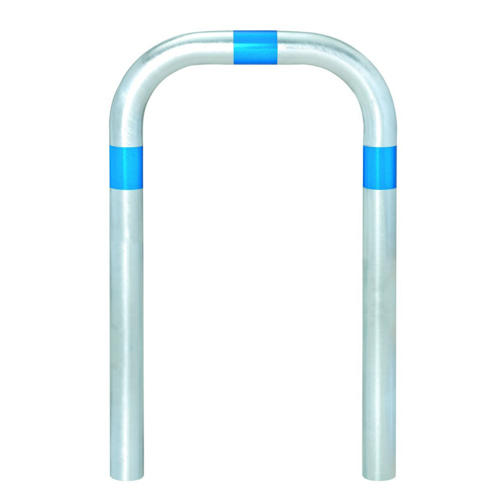 Zdjęcie produktu nr 1: Kabłąk ochronny do kolumn ładowania, Ø 60 mm, szer. x wys. 500 x 500 mm, do osadzania w betonie, niebieskie pierścienie odblaskowe
