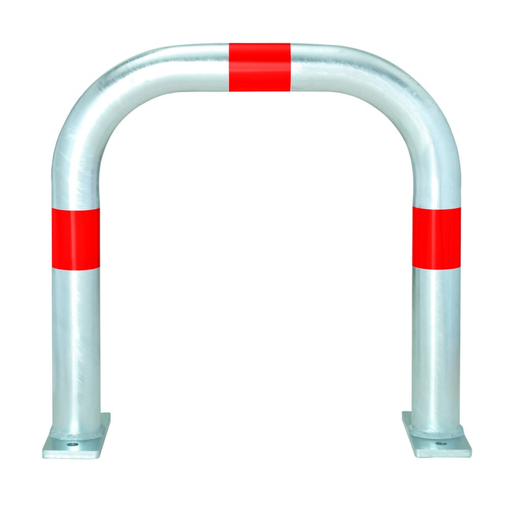 Zdjęcie produktu nr 1: Kabłąk ochronny do kolumn ładowania, Ø 60 mm, szer. x wys. 500 x 500 mm, do mocowania kołkowego, czerwone pierścienie odblaskowe