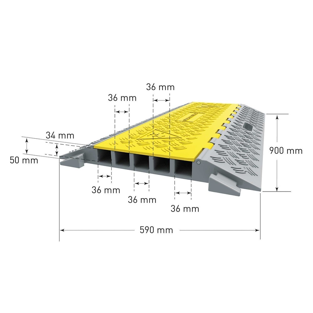 Číslo obrázka výrobku 5: Káblový mostík s 5 šachtami, zasúvateľný, V x Š x H 50 x 900 x 500 mm, čierna/žltá