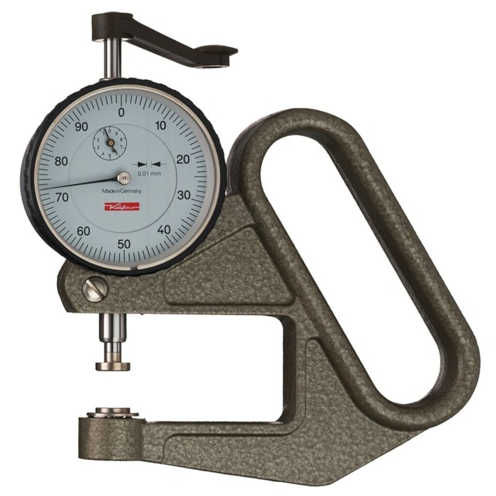 KÄFER Dickenmessgerät J 50, flach 10=c mm, 0-10 mm Ablesung 0,01 mm Produktabbildung: KÄFER Dickenmessgerät J 50, flach 10=c mm, 0-10 mm Ablesung 0,01 mm