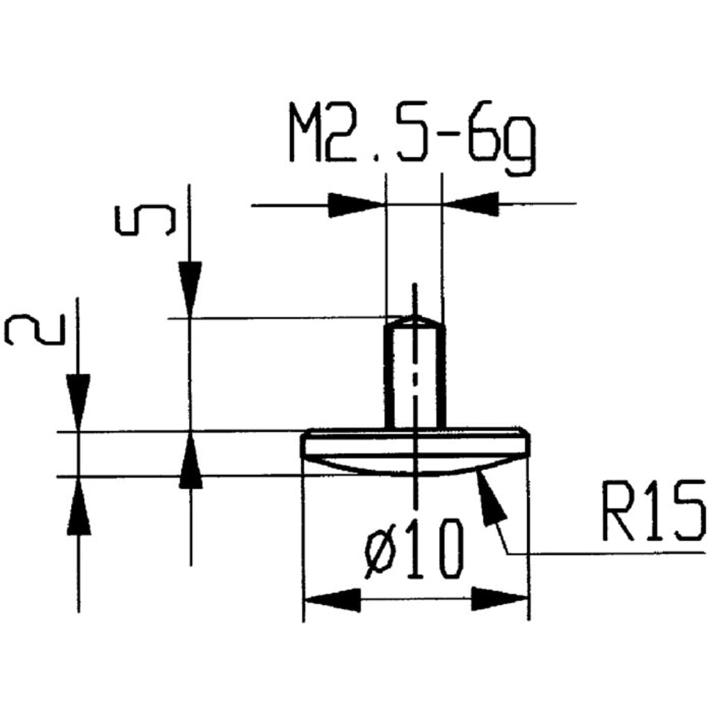 Produktabbildung: KÄFER Messeinsatz, M2,5 Stahl, Ø 10 mm gewölbt Radius 15, passend zu Messuhren