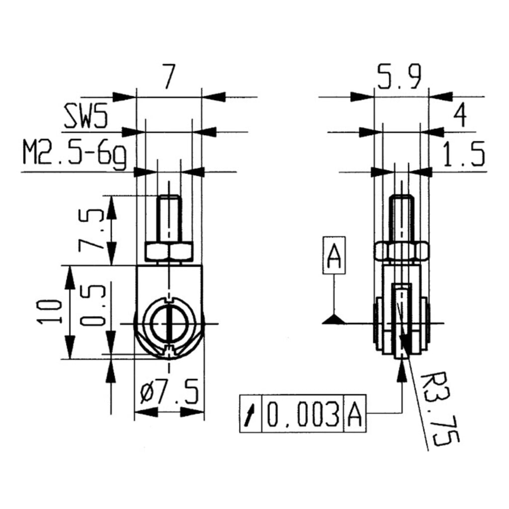 KÄFER Messeinsatz, M2,5 Stahl, Ø 1,5 mm Rolle, passend zu Messuhren Produktabbildung: KÄFER Messeinsatz, M2,5 Stahl, Ø 1,5 mm Rolle, passend zu Messuhren