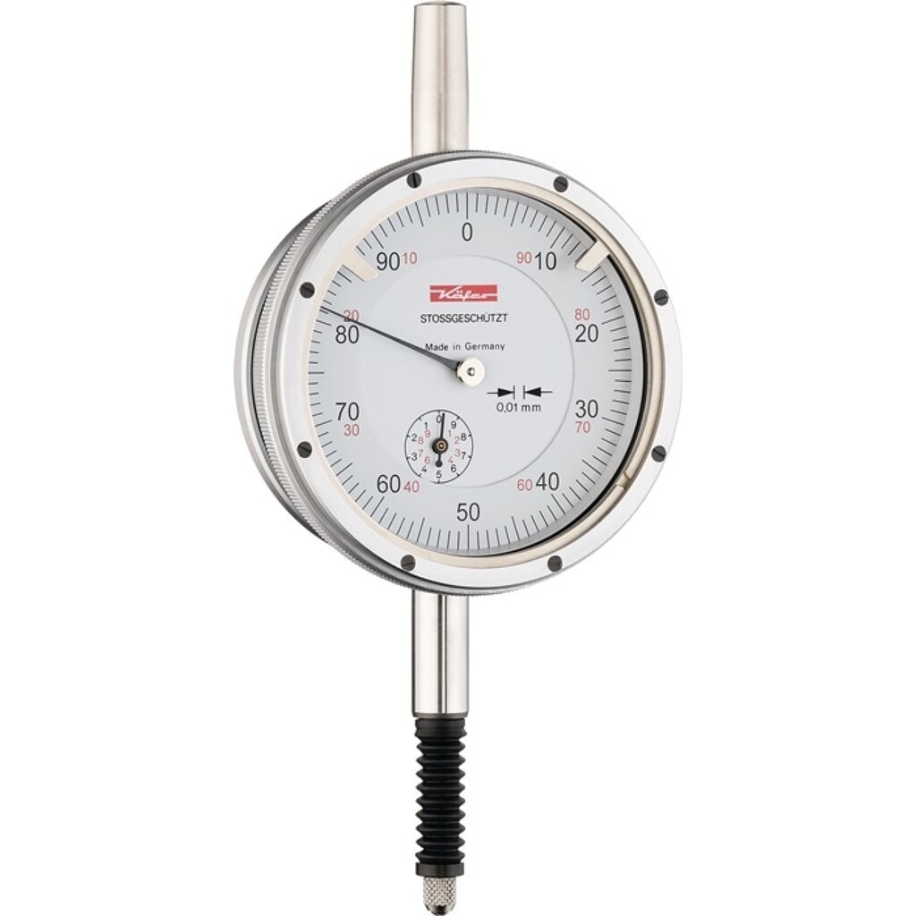 KÄFER Messuhr M2 SW, mit Stoßschutz, 10 mm Ablesung 0,01 mm Produktabbildung: KÄFER Messuhr M2 SW, mit Stoßschutz, 10 mm Ablesung 0,01 mm