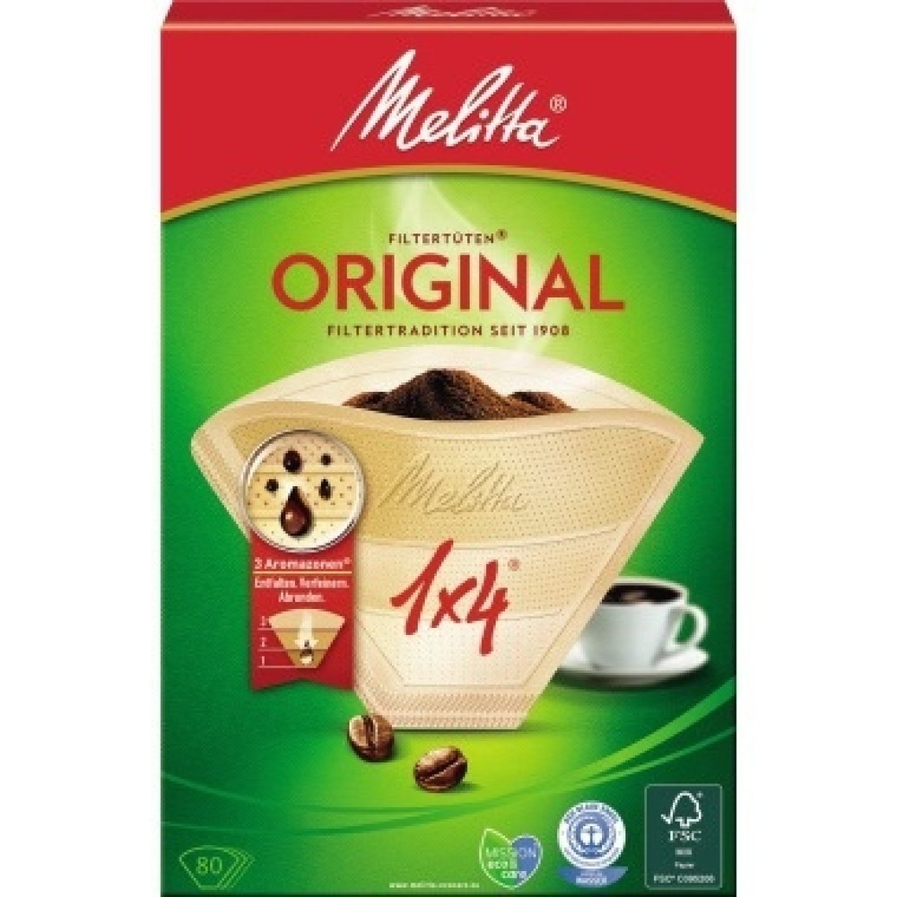 Produktabbildung: Melitta®  Kaffeefiltertüte Typ 1x4 206810 naturbraun 80 St./Pack.