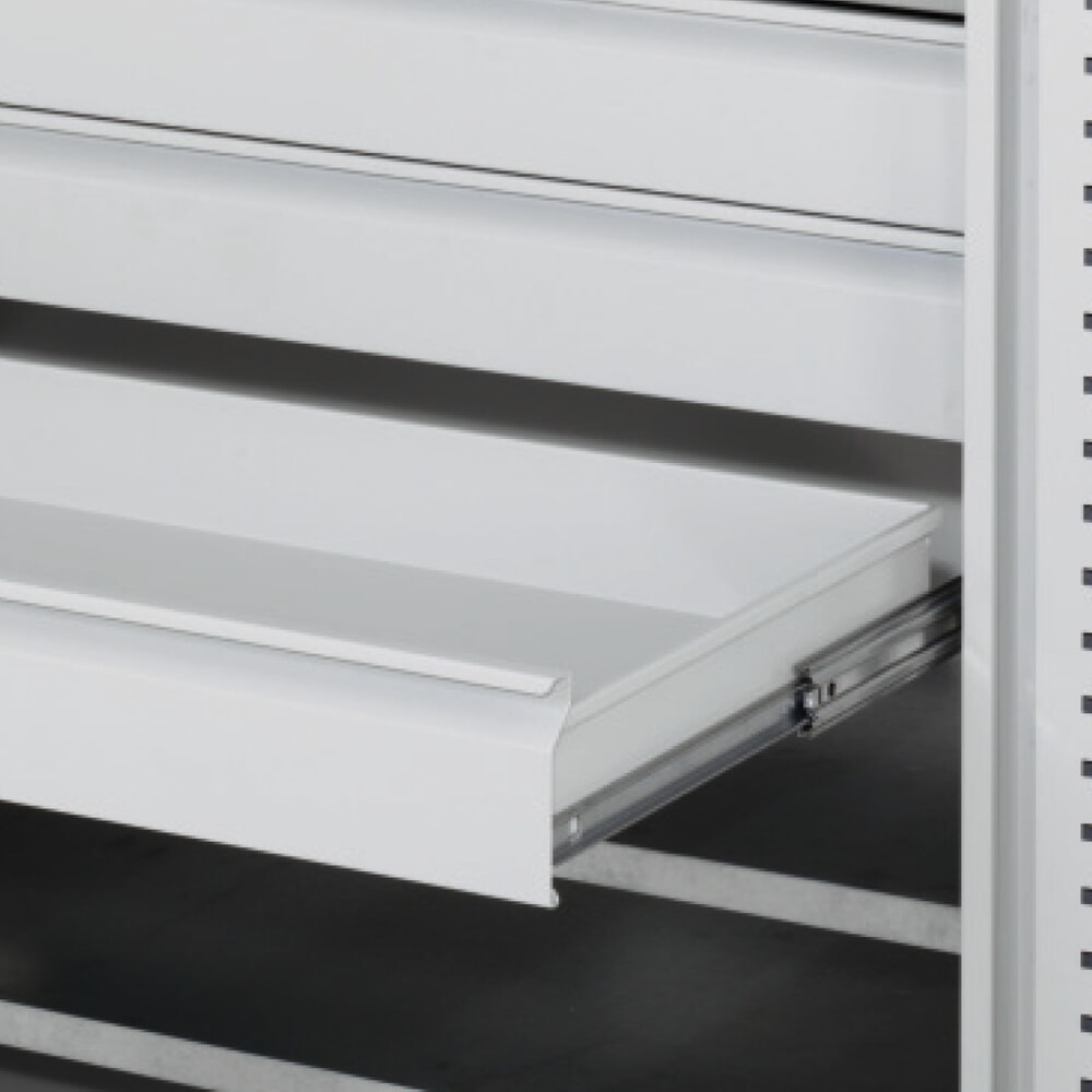 Produktabbildung Nr. 8: Kappes Magazinschrank mit Schubladen, 1.950 x 1.130 x 590 mm, 7 Böden, 4 Schubladen, 118 Lagersichtkästen, RasterPlan Loch-/Schlitzplattentür, lichtgrau