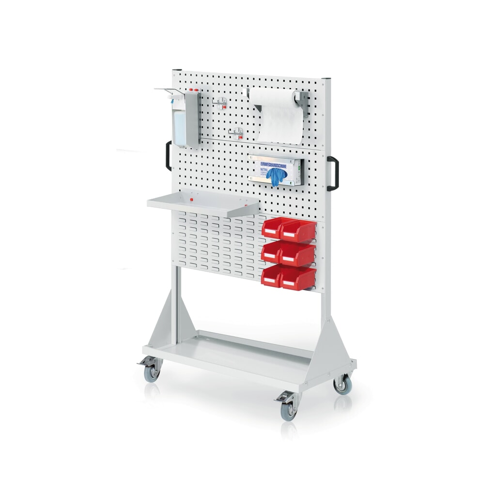 Produktabbildung: Kappes RasterPlan® Hygienestation, mobile Stellwand, 2 Lochplatten, HxBxT 1.580 x 1.000 x 500 mm, Modell 4