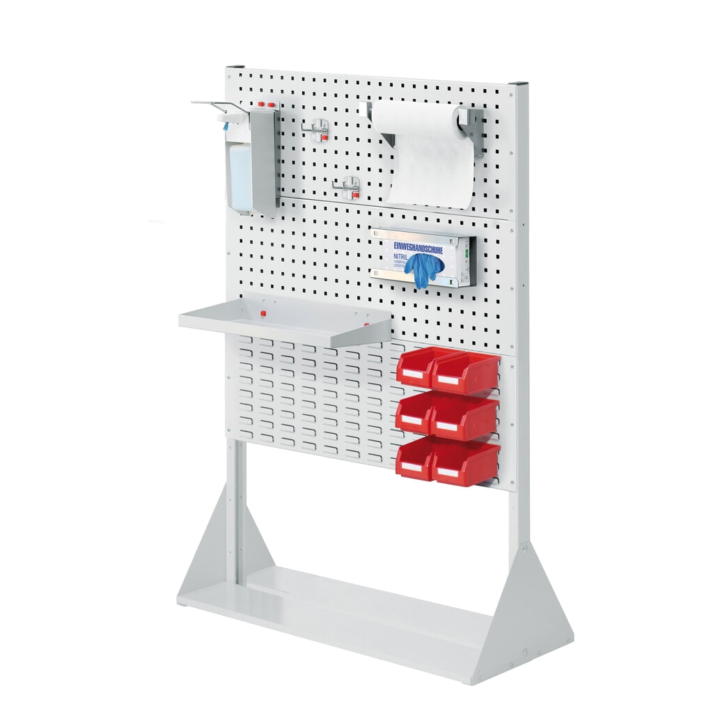 Produktabbildung: Kappes RasterPlan® Hygienestation, Stellwand mit 2 Lochplatten, HxBxT 1.450 x 1.000 x 430 mm, Modell 4