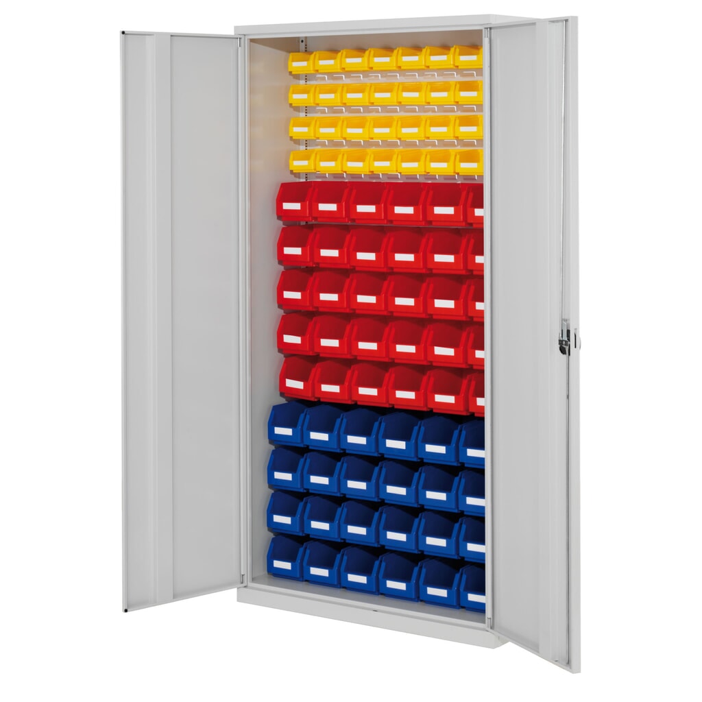Kappes RasterPlan Magazinschrank, HxBxT 1.950 x 1.000 x 410 mm, mit Lagersichtkasten, 86 Stück, Vollblechtüren, lichtgrau Produktabbildung Nr. 1: Kappes RasterPlan Magazinschrank, HxBxT 1.950 x 1.000 x 410 mm, mit Lagersichtkasten, 86 Stück, Vollblechtüren, lichtgrau