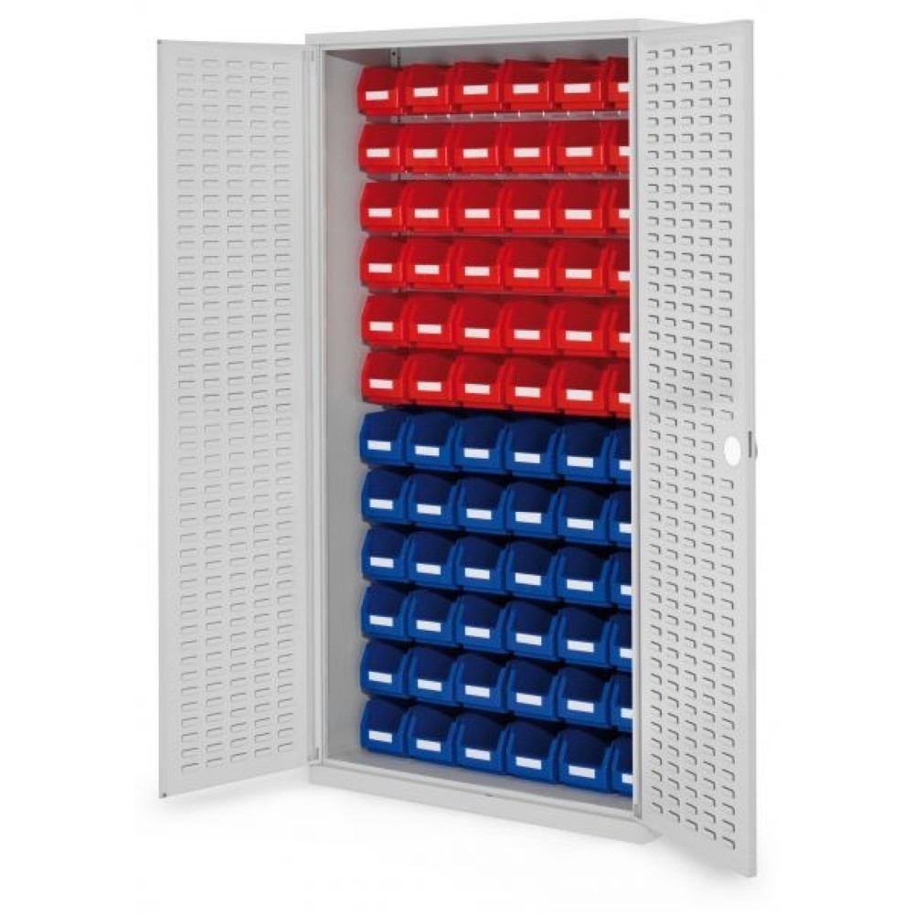 Produktabbildung: Kappes ®RasterPlan Magazinschrank, HxBxT 1.950 x 1.000 x 410 mm, mit Lagersichtkasten, 86 Stück, Schlitzplattentüren lichtgrau