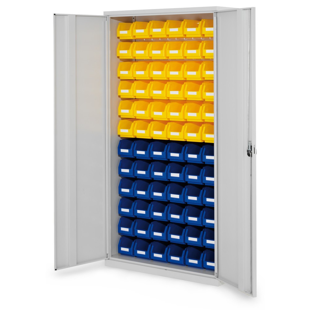 Produktabbildung: Kappes ®RasterPlan Magazinschrank, HxBxT 1.950 x 1.000 x 410 mm, mit Lagersichtkasten, 72 Stück (HxBxT 130 x 140 x 290 mm), Vollblechtüren, lichtgrau